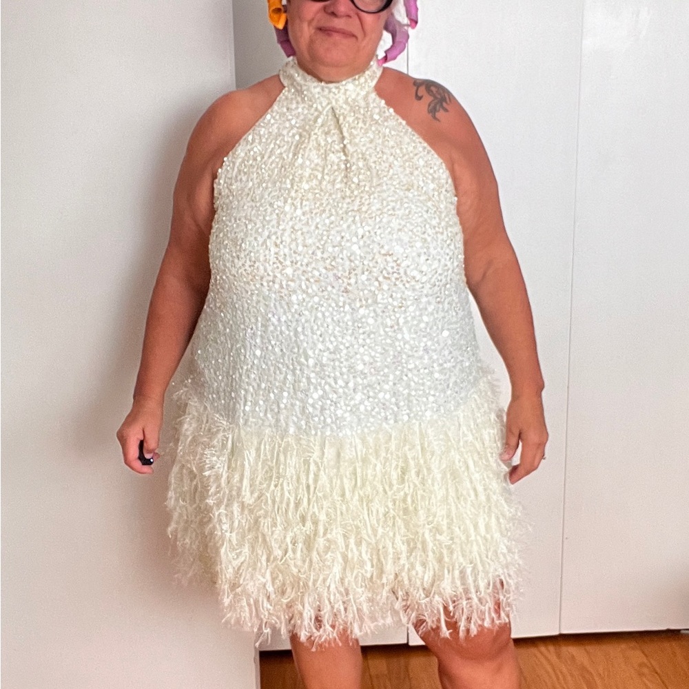 Party dress. Sequins and feathers. -  a stunning party dress never worn